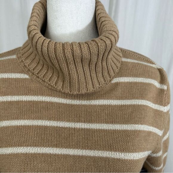 NWT Jones New York Turtleneck Women’s Medium Tan Gold Stripped Cuffed Sleeve - Picture 2 of 11